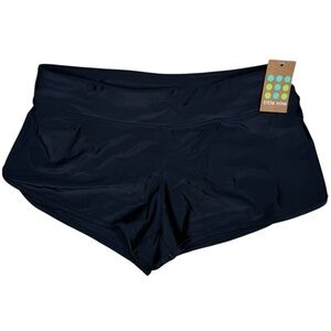 Title Nine Nalu Swim Shorts S Low-Rise Paddle Board Built-in Briefs Black NWT